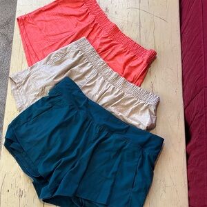 Women's Casual Shorts - Teal, Coral, and Beige